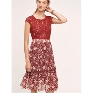 ANTHROPOLOGIE NWT Plenty by Tracy Reese Arcadia Red Pleated Lace Dress // 12